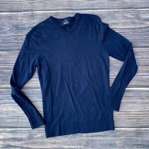 H&M 100% Merino Wool V-Neck Sweater Men’s Small Navy Blue Lightweight Pullover